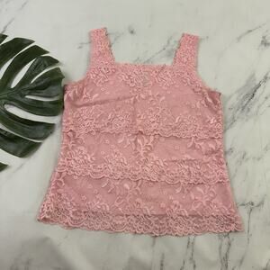 JG Hook Womens Vintage Y2k Lace Cami Tank Top Size M Pastel Pink Layered